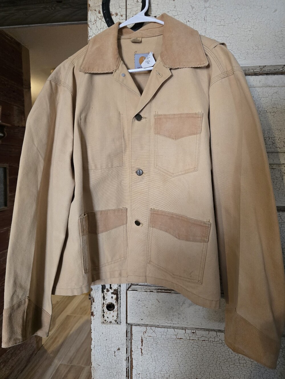 Vintage 1991 Unlined Carhartt Tan Canvas Corduroy Field Jacket